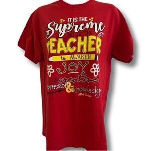Women's Gildan red teacher t-shirt. Size Medium.